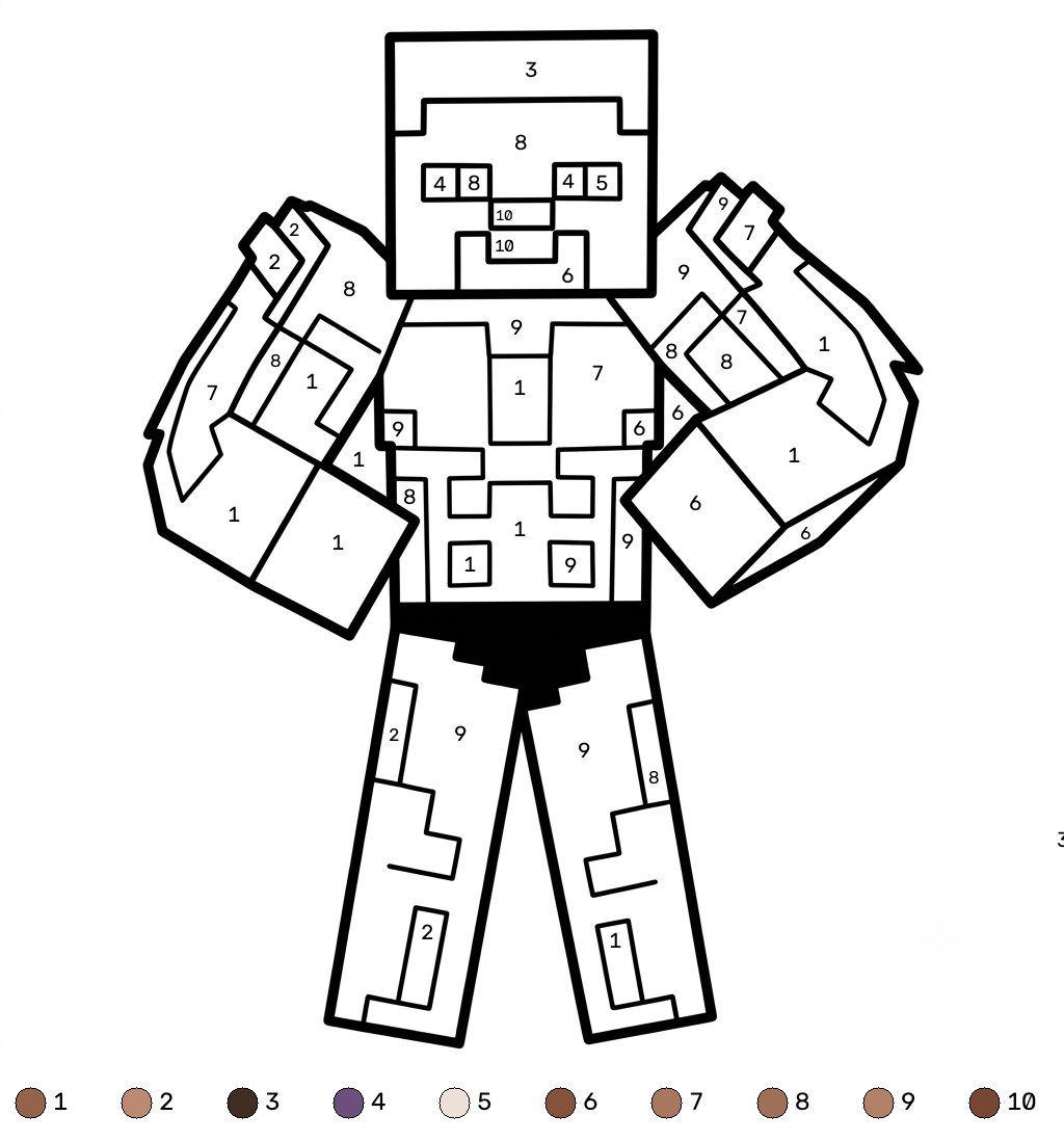 Strong Man Minecraft coloring by numbers páginas para colorear para imprimir gratis