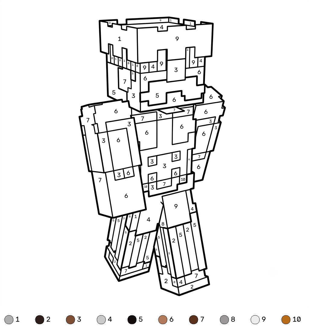 Strong Man Minecraft coloring by numbers páginas para colorear gratis