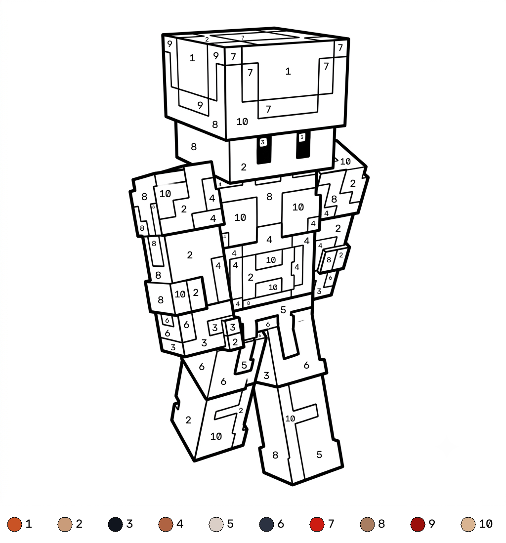 divertidas páginas para colorear Strong Man Minecraft coloring by numbers 1