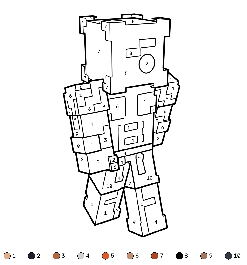 Strong Man Minecraft coloring by numbers páginas para colorear de adornos