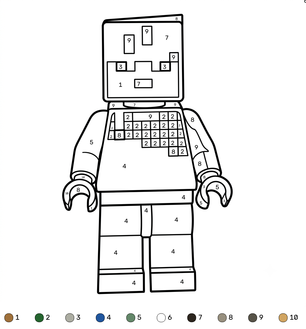 páginas para colorear fáciles de Sunny Minecraft coloring by numbers