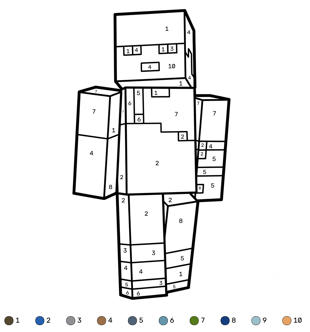 Sunny Minecraft coloring by numbers páginas para colorear para adultos fáciles