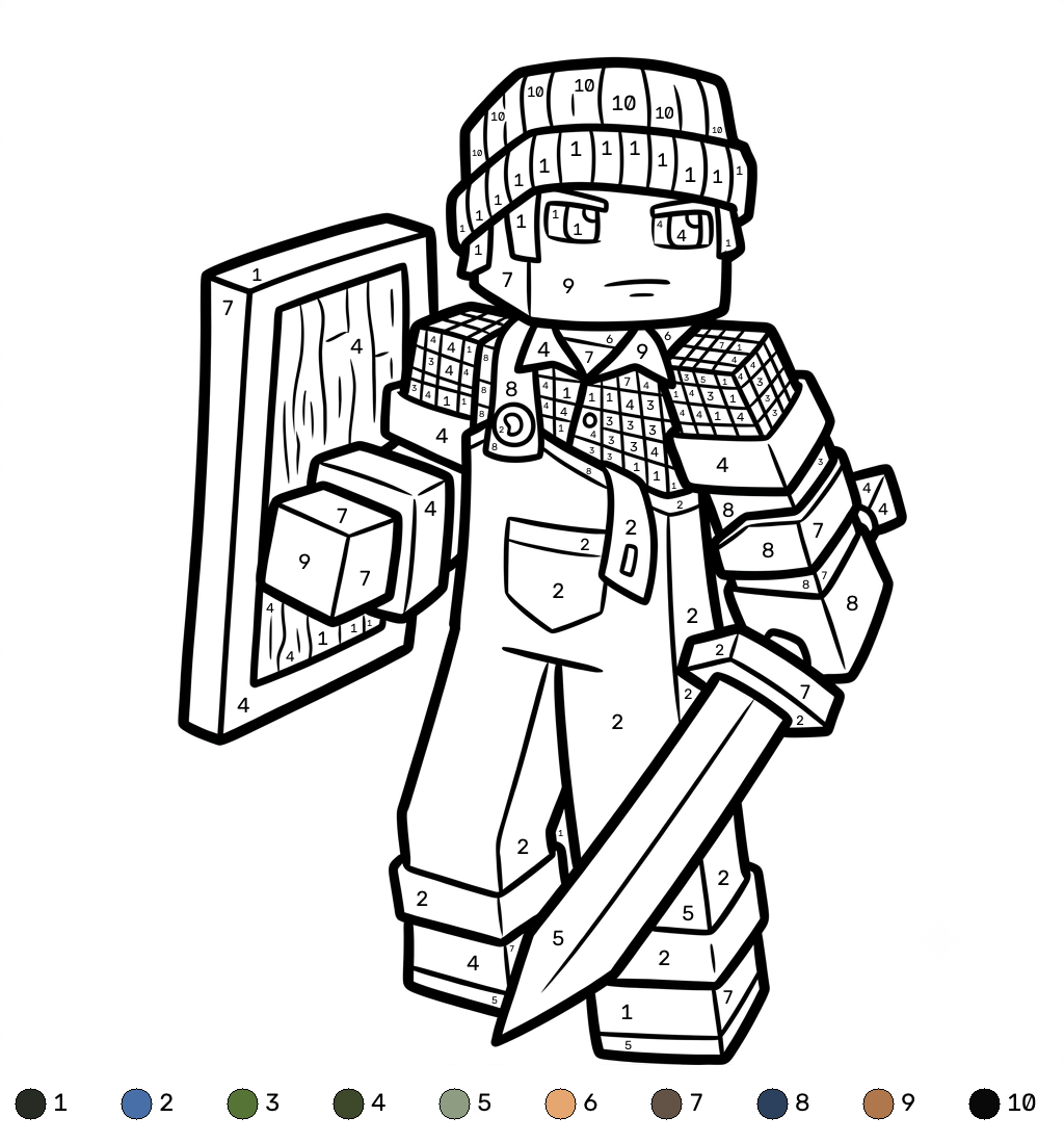 Sunny Minecraft coloring by numbers páginas para colorear para imprimir gratis