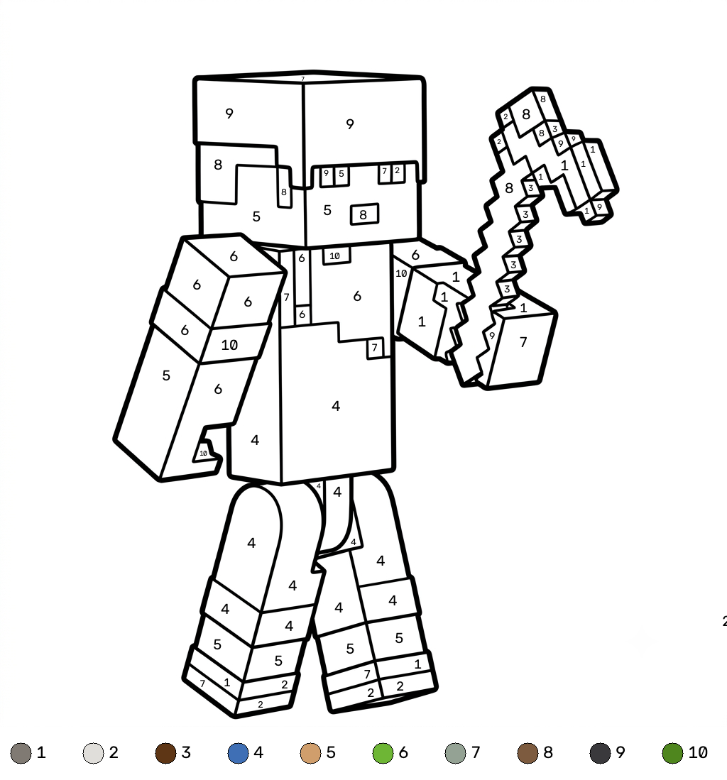 páginas para colorear para imprimir gratis Sunny Minecraft coloring by numbers