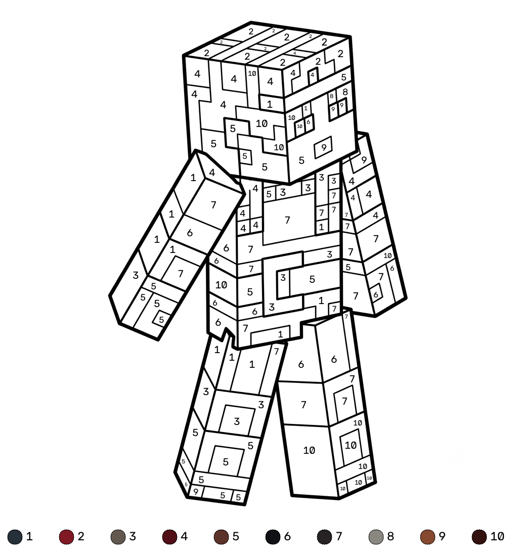 páginas para colorear imprimibles Valorie Minecraft coloring by numbers