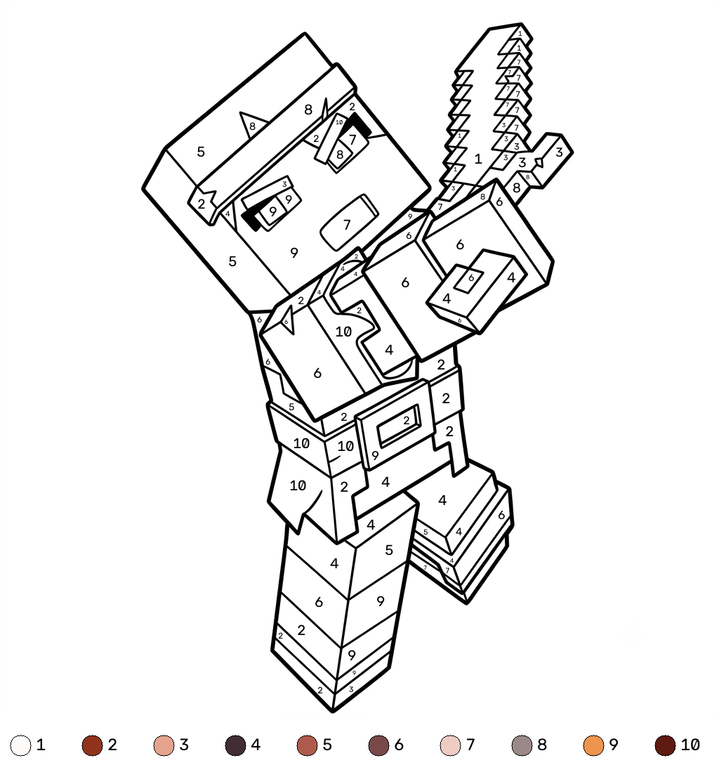 páginas para colorear lindas y fáciles de Valorie Minecraft coloring by numbers