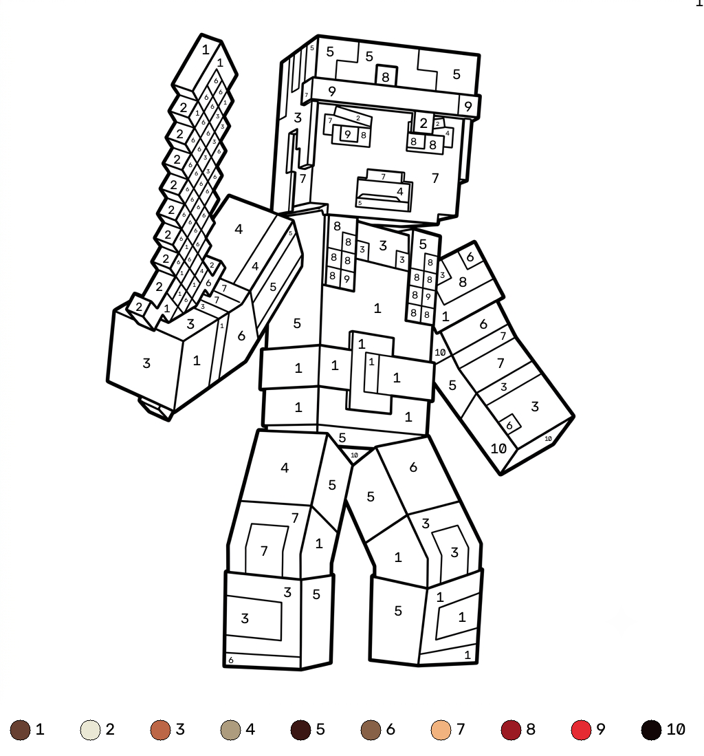 lindas páginas para colorear Valorie Minecraft coloring by numbers