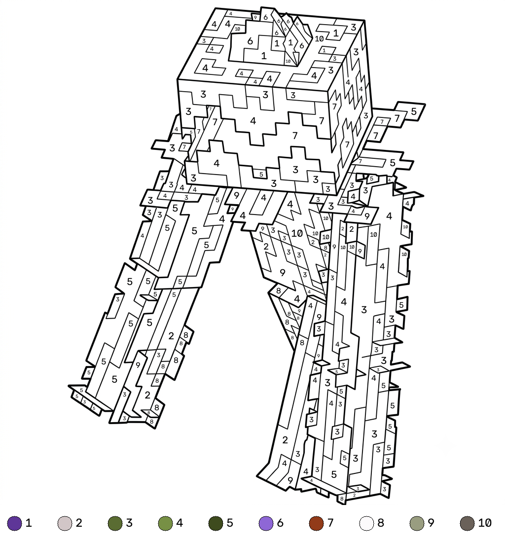 páginas para colorear para niños Whisperer Minecraft coloring by numbers