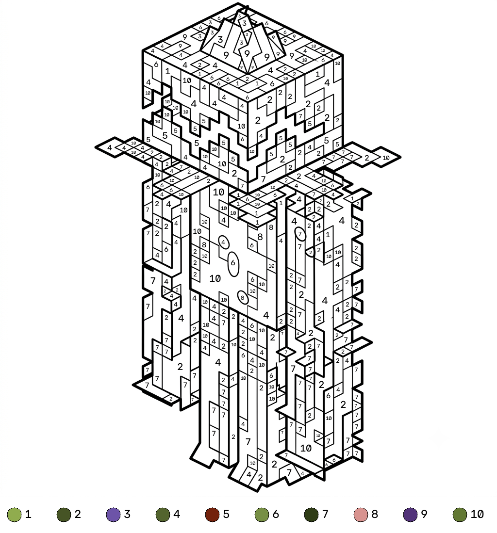 Whisperer Minecraft coloring by numbers páginas para colorear imprimibles