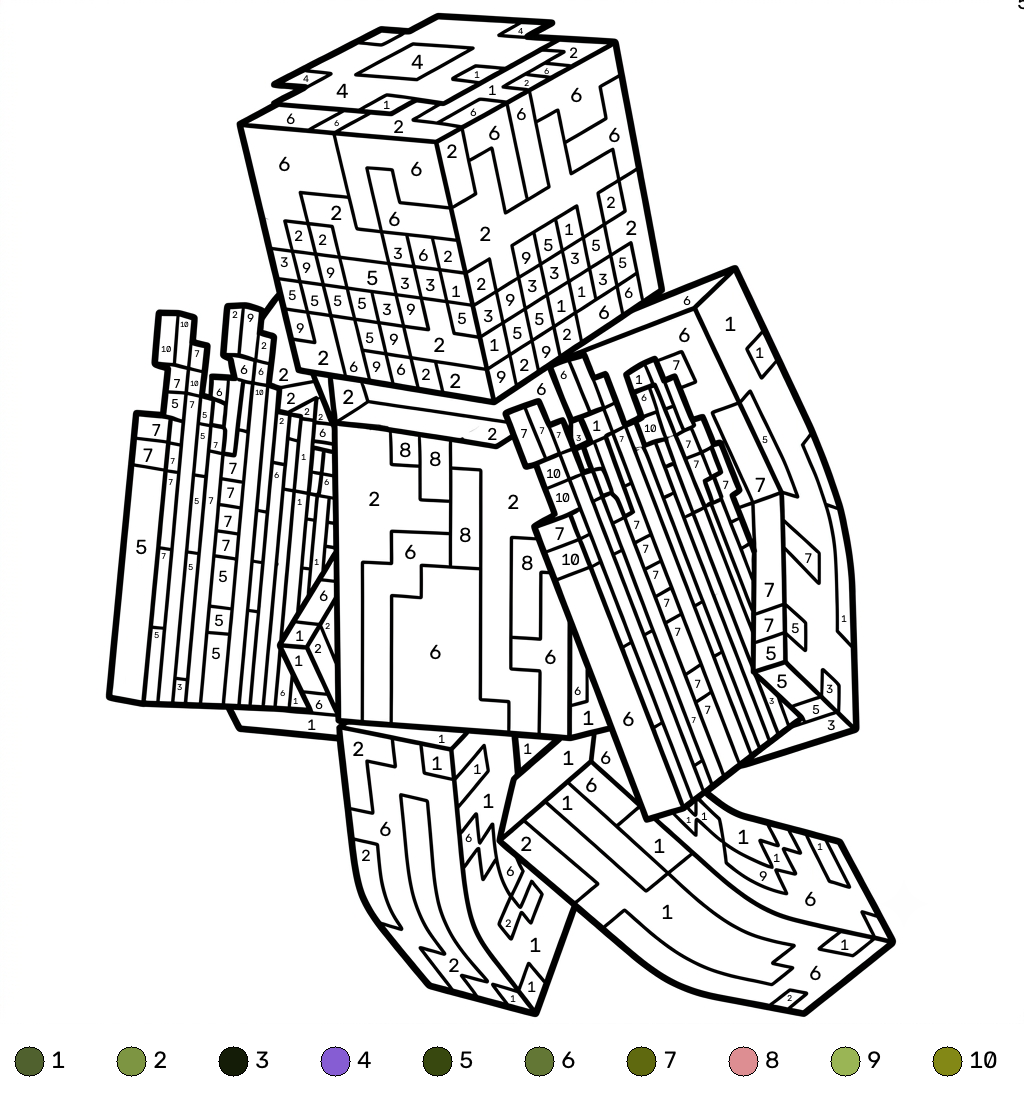 páginas para colorear kawaii lindas Whisperer Minecraft coloring by numbers