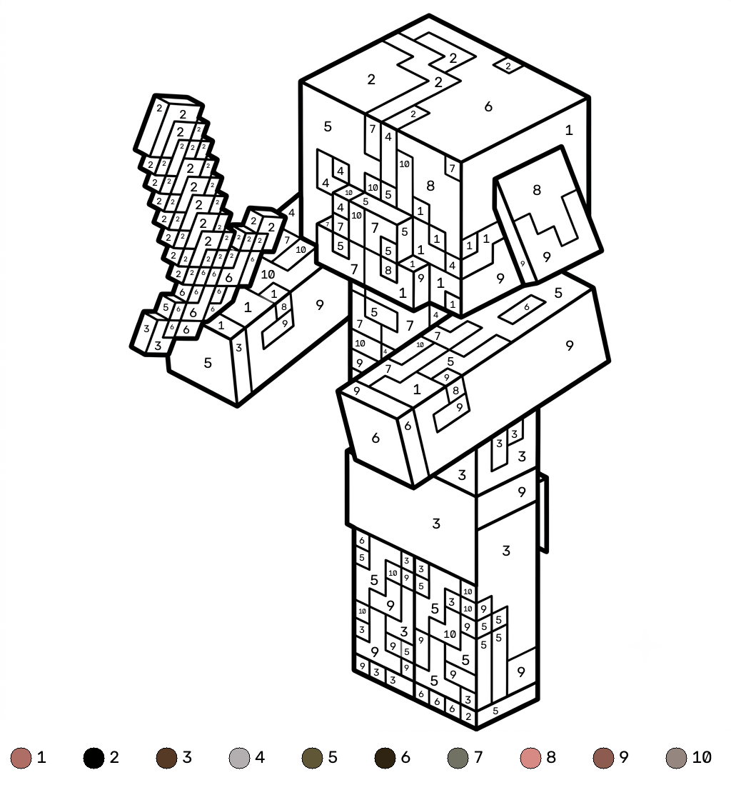 páginas para colorear Zombified Piglin Minecraft coloring by numbers imprimibles gratis