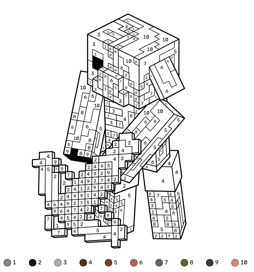 páginas para colorear gratis Zombified Piglin Minecraft coloring by numbers