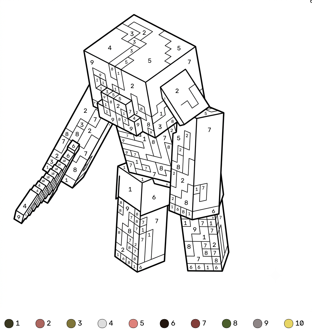 páginas para colorear lindas y fáciles de Zombified Piglin Minecraft coloring by numbers