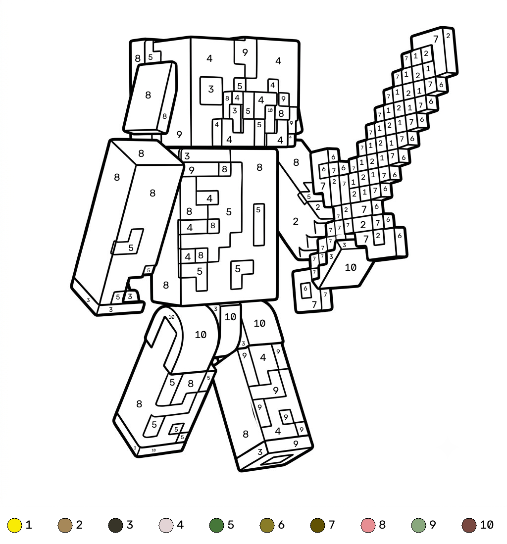 páginas para colorear gratis Zombified Piglin Minecraft coloring by numbers 1