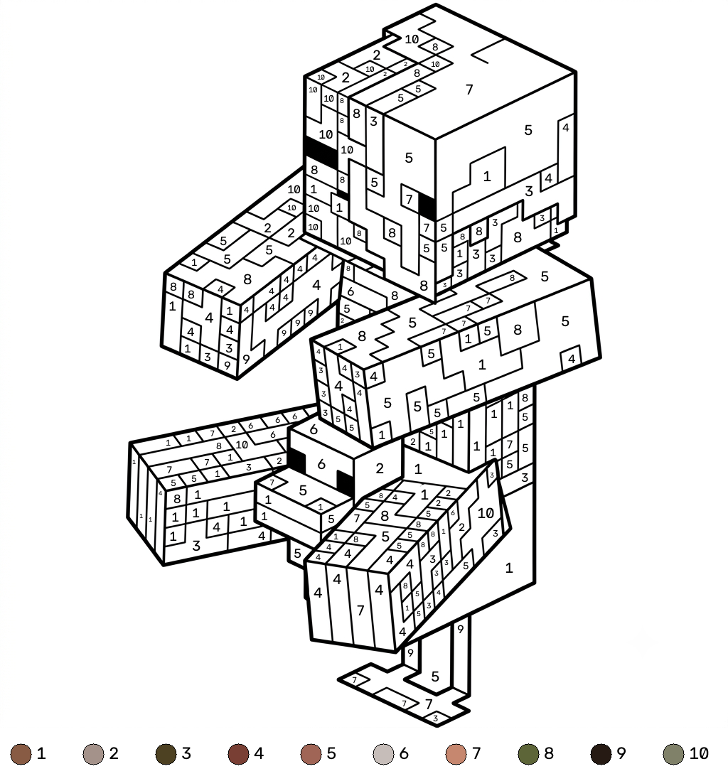 Zombified Piglin Minecraft coloring by numbers páginas para colorear gratis