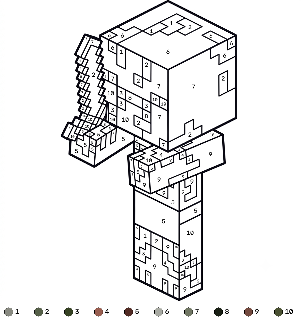 felices páginas para colorear Zombified Piglin Minecraft coloring by numbers