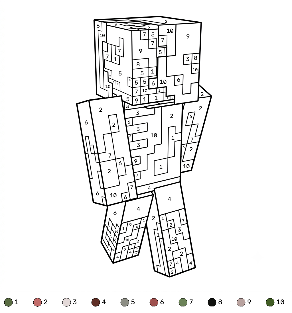páginas para colorear imprimibles gratis Zombified Piglin Minecraft coloring by numbers