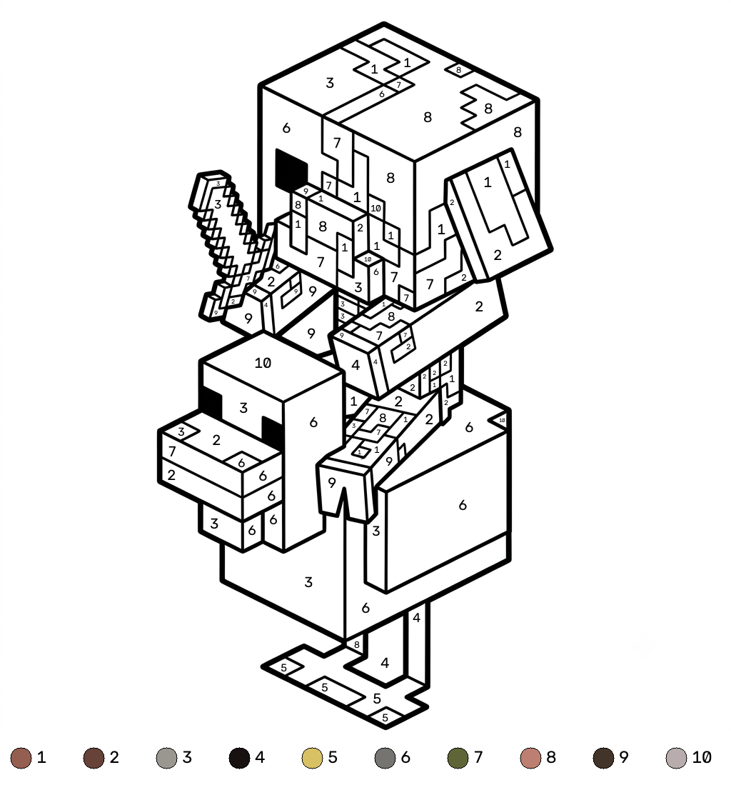 Zombified Piglin Minecraft coloring by numbers páginas para colorear de adornos