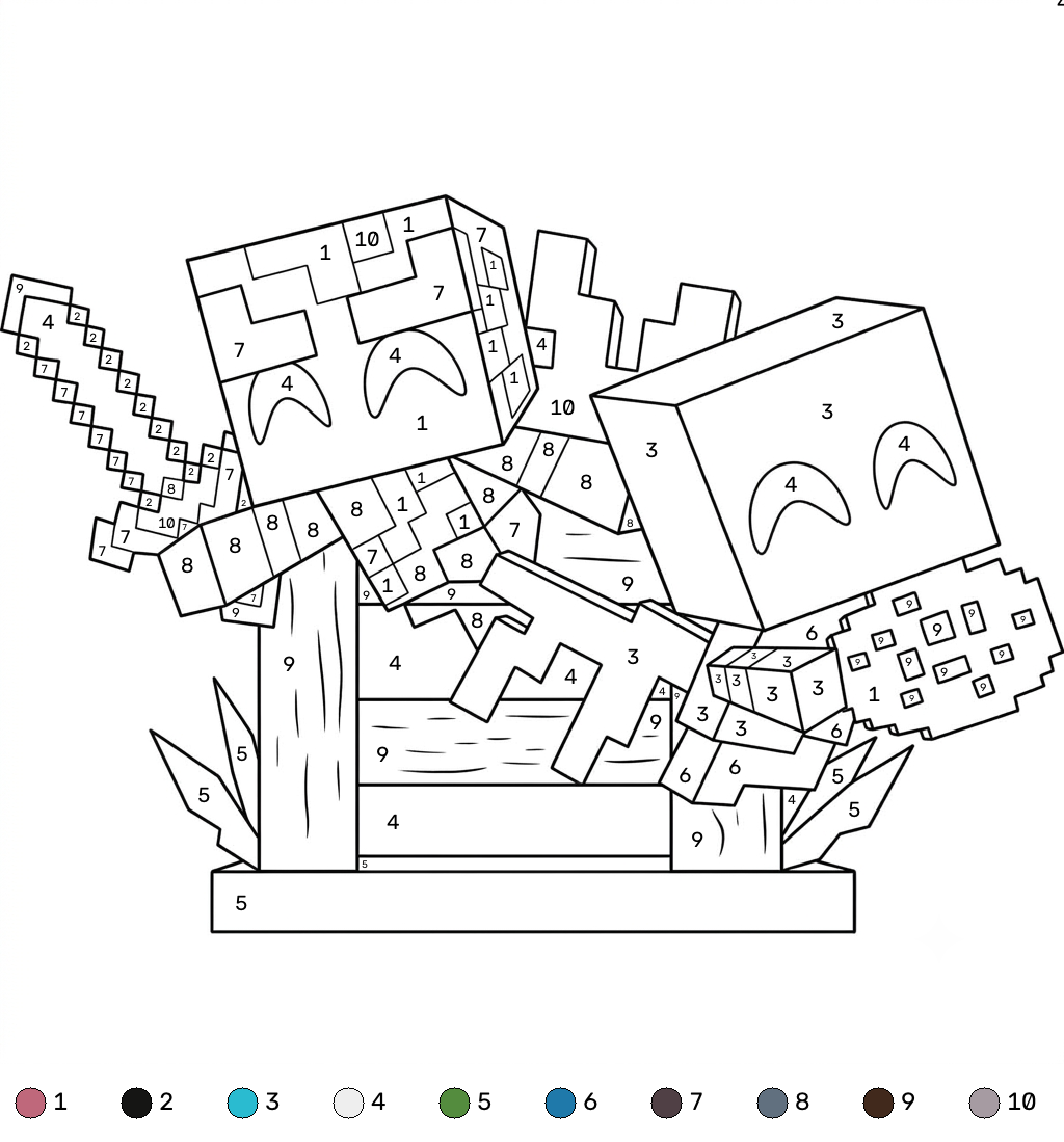 Allay Minecraft 16 páginas para colorear kawaii lindas Allay Minecraft coloring by numbers 1