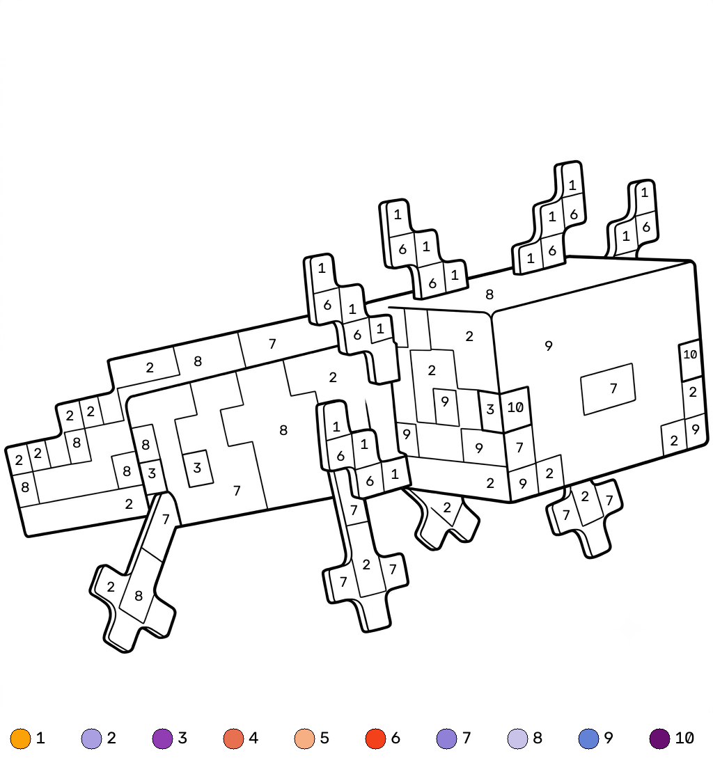 Axolotl Minecraft 13 Axolotl Minecraft coloring by numbers páginas para colorear para adultos