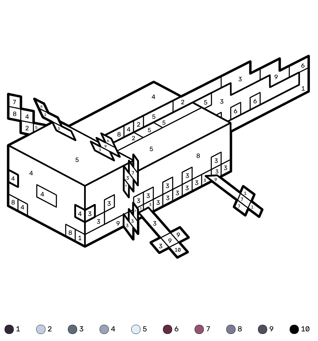 Axolotl Minecraft 21 Axolotl Minecraft coloring by numbers páginas para colorear