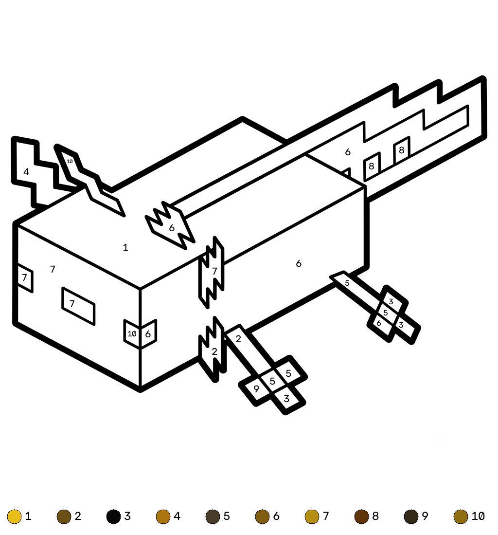 Axolotl Minecraft 18 páginas para colorear detalladas de Axolotl Minecraft coloring by numbers para adultos