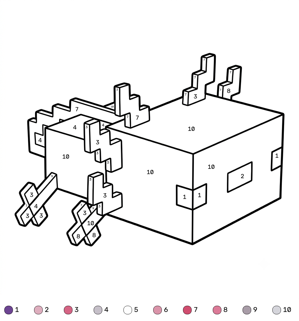 Axolotl Minecraft 17 dibujos para colorear Axolotl Minecraft coloring by numbers
