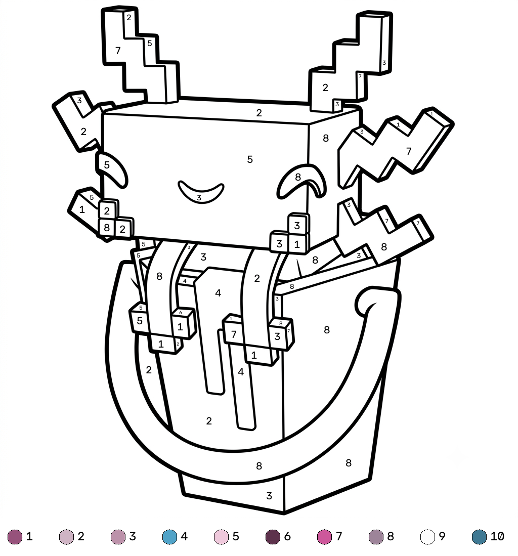 Axolotl Minecraft 16 colorear páginas de Axolotl Minecraft coloring by numbers