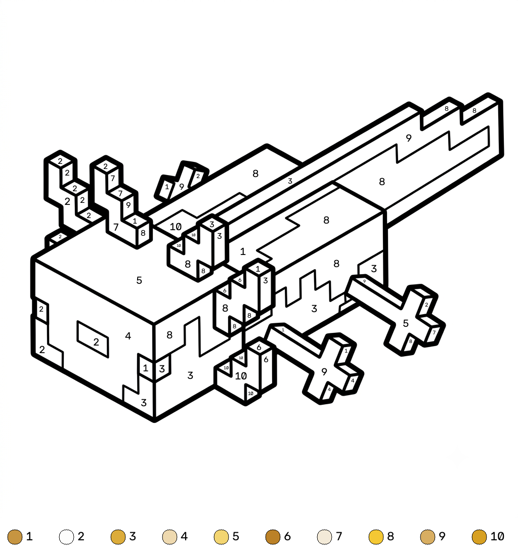 Axolotl Minecraft 14 niños Axolotl Minecraft coloring by numbers páginas para colorear