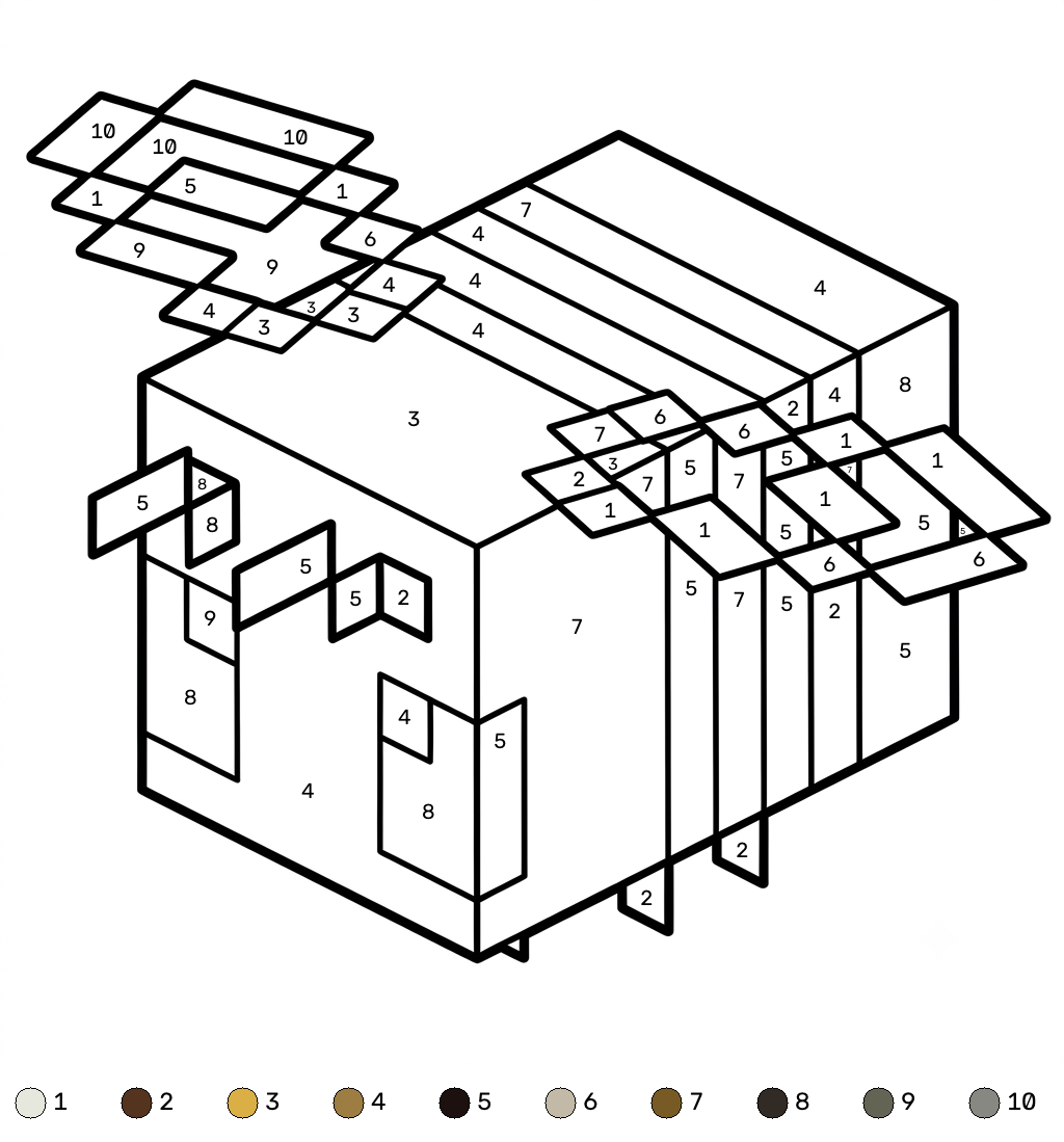 Bee Minecraft coloring by numbers páginas para colorear de adornos