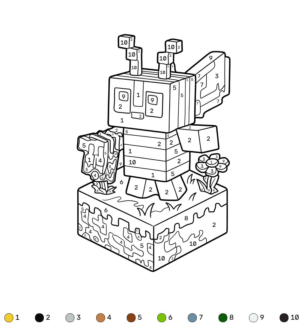 Bee Minecraft coloring by numbers páginas para colorear imprimibles