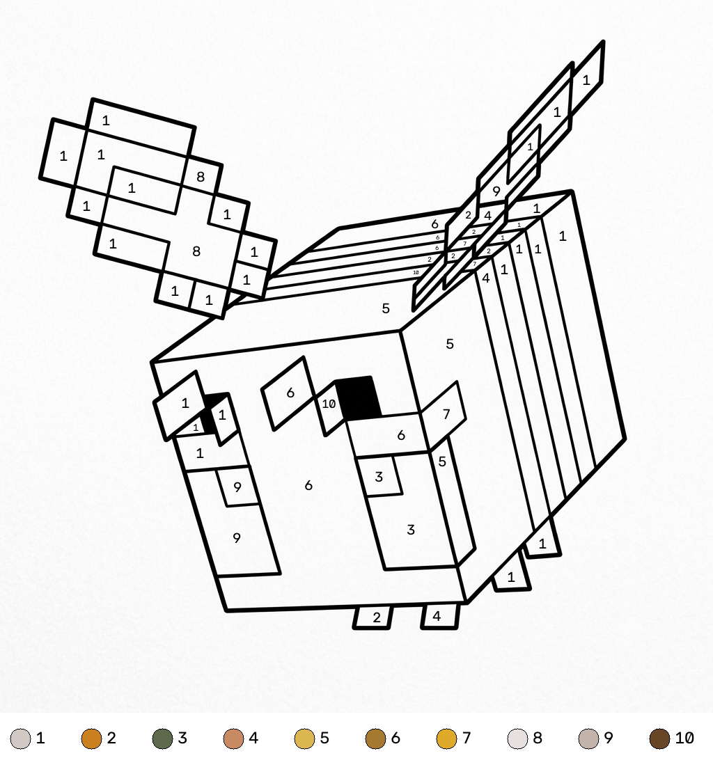 páginas para colorear imprimibles Bee Minecraft coloring by numbers 1
