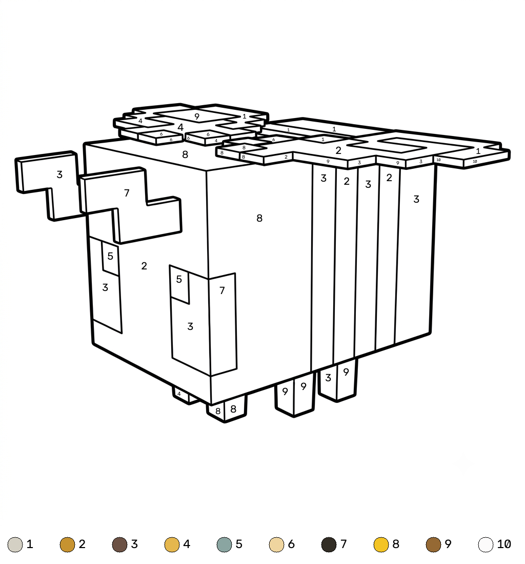 páginas para colorear imprimibles Bee Minecraft coloring by numbers