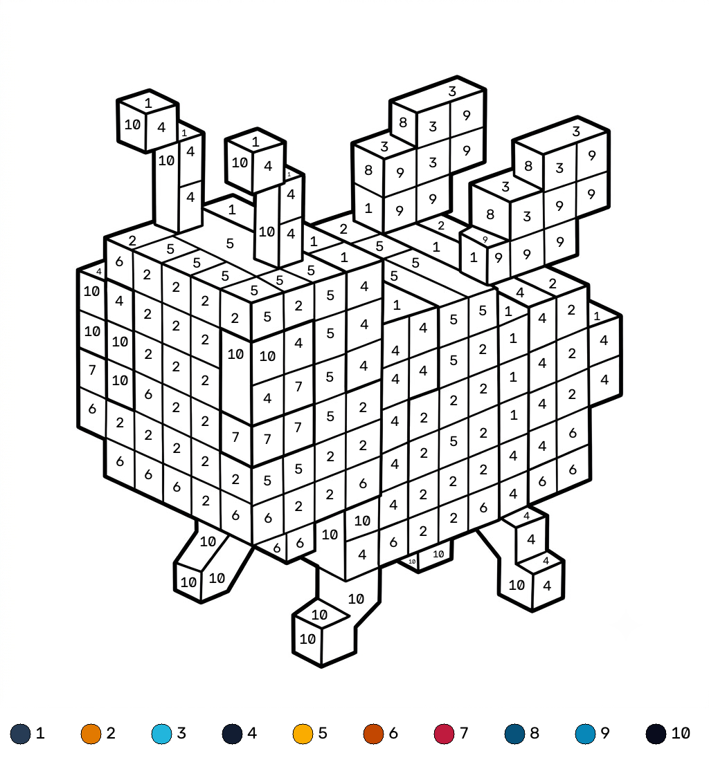 Bee Minecraft coloring by numbers páginas para colorear para adultos pdf