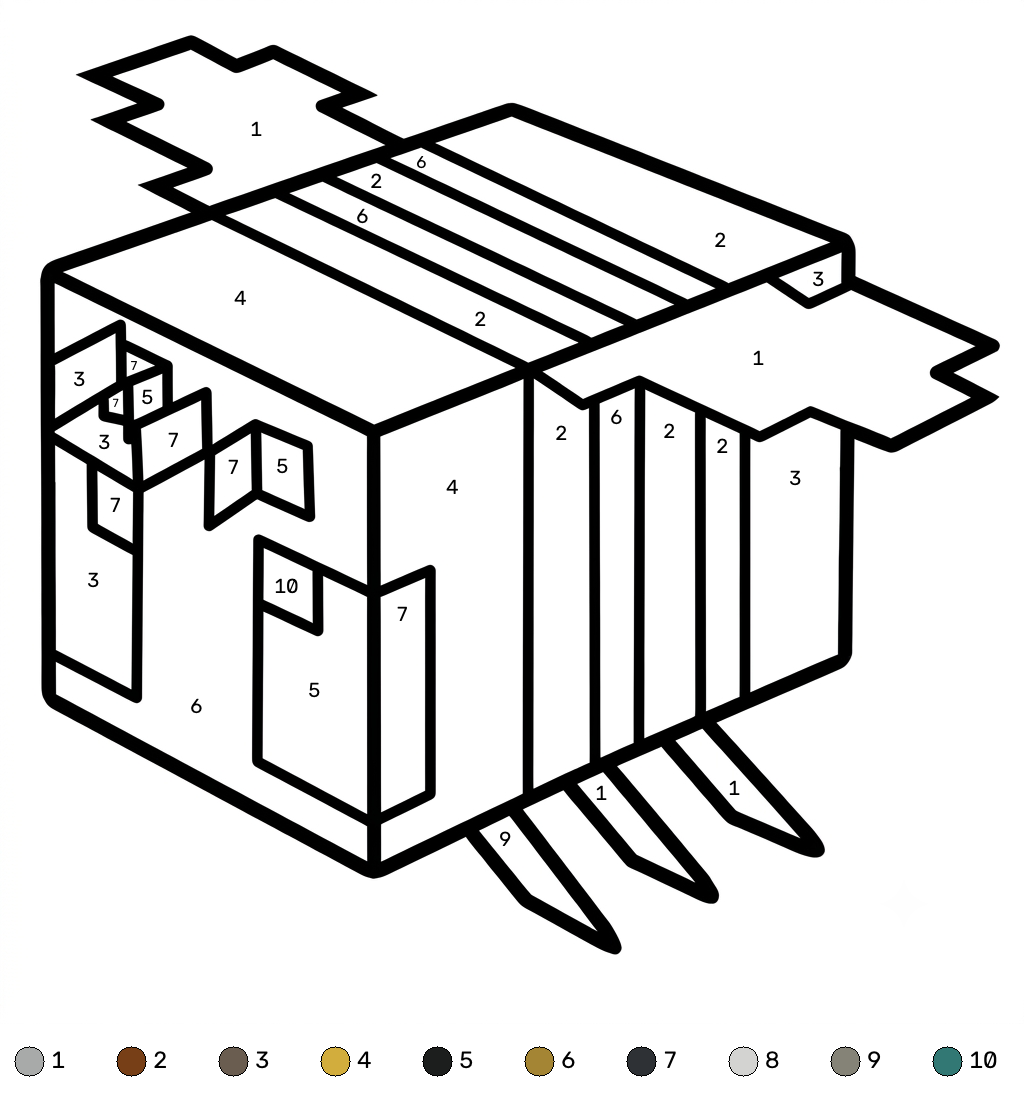 páginas para colorear kawaii lindas Bee Minecraft coloring by numbers