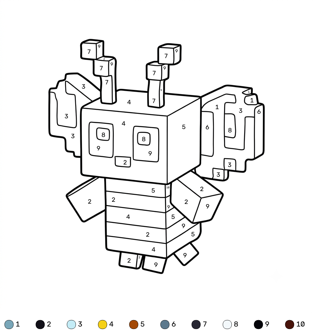 páginas para colorear detalladas de Bee Minecraft coloring by numbers