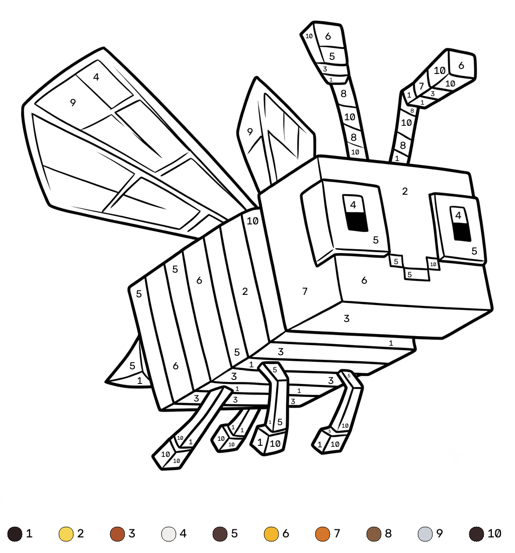 dibujos para colorear Bee Minecraft coloring by numbers