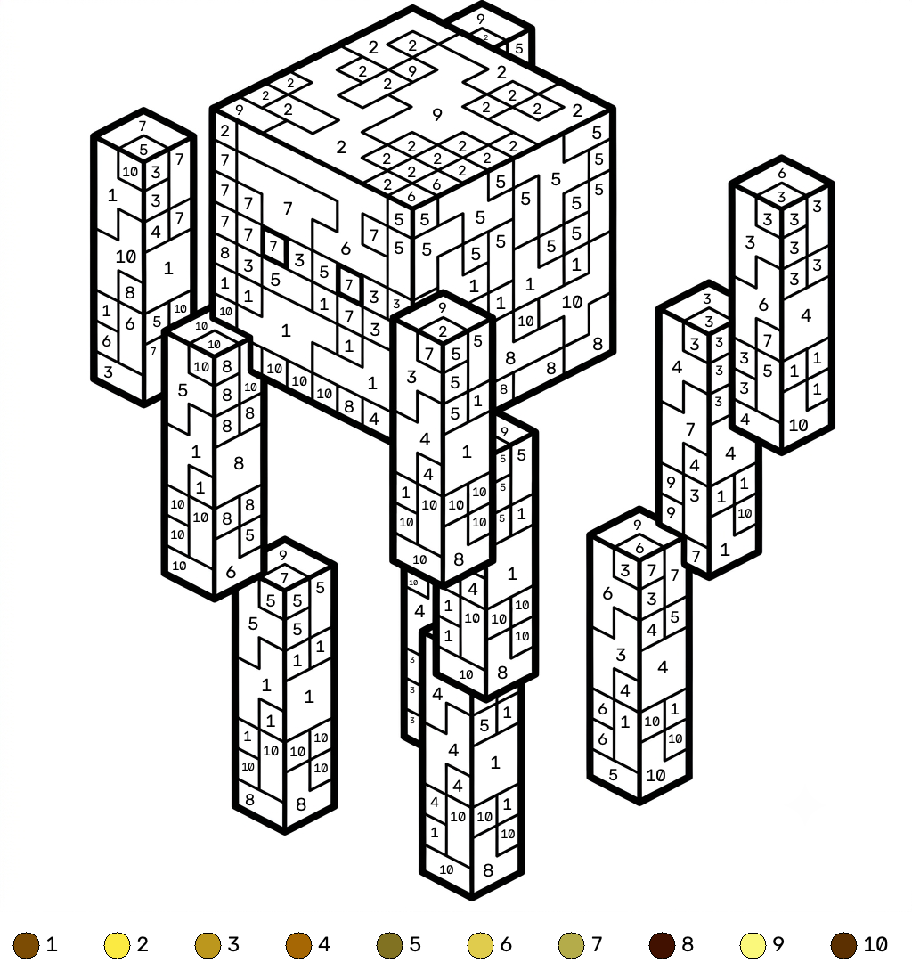 Blaze Minecraft coloring by numbers páginas para colorear gratis