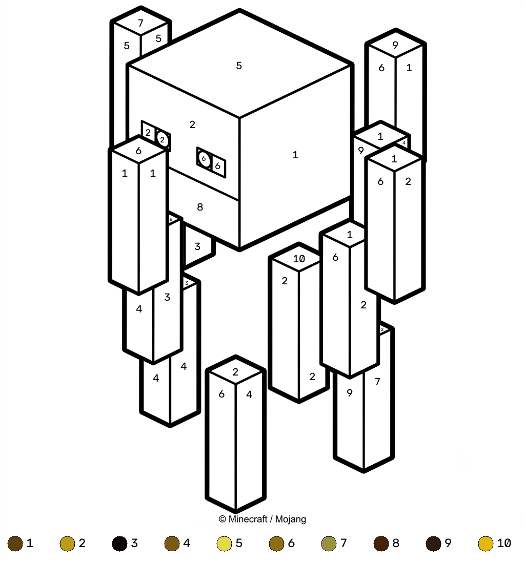páginas para colorear fáciles de Blaze Minecraft coloring by numbers