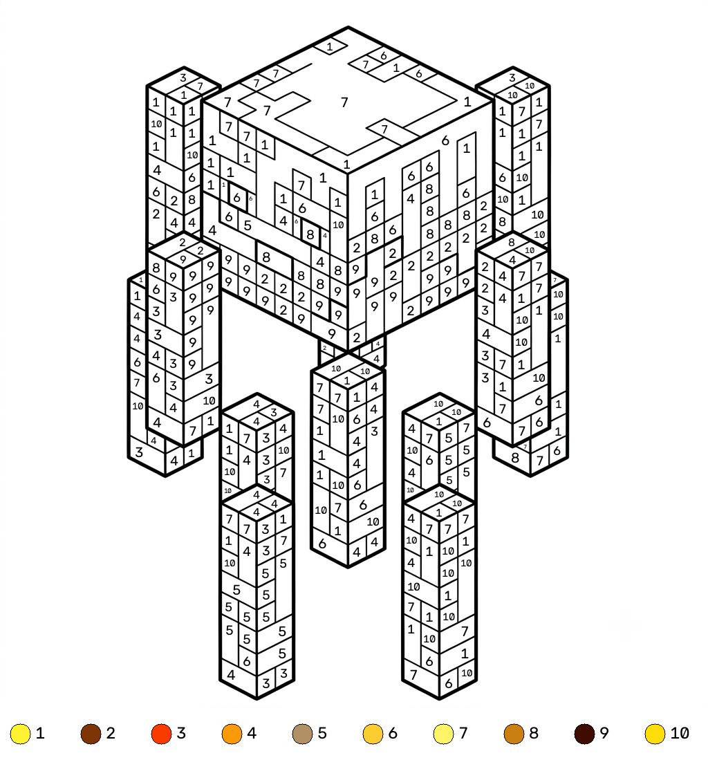 para colorear Blaze Minecraft coloring by numbers