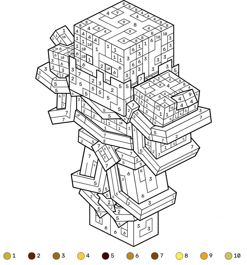 páginas para colorear gratis Blaze Minecraft coloring by numbers