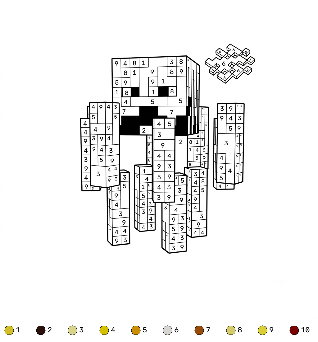 páginas para colorear imprimibles Blaze Minecraft coloring by numbers