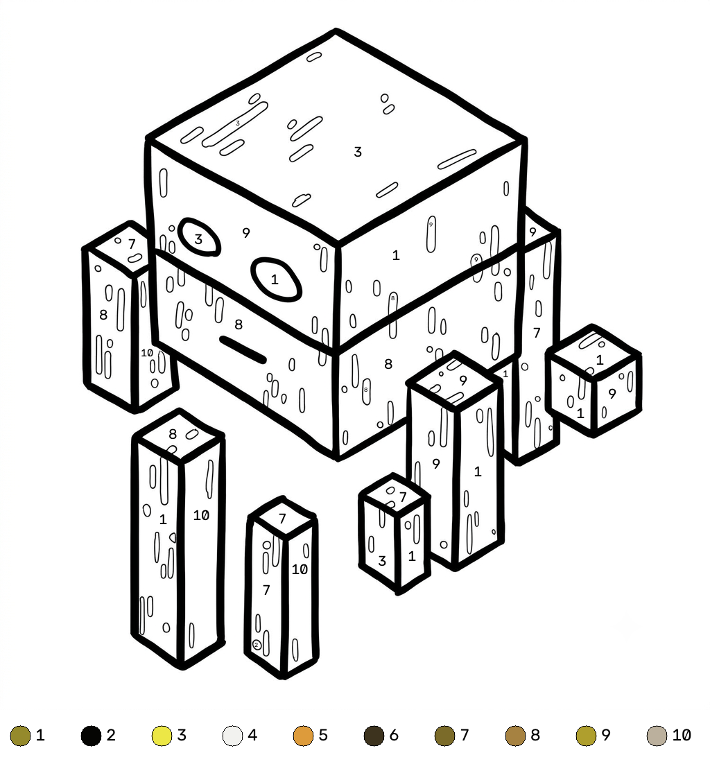 colorear páginas de Blaze Minecraft coloring by numbers