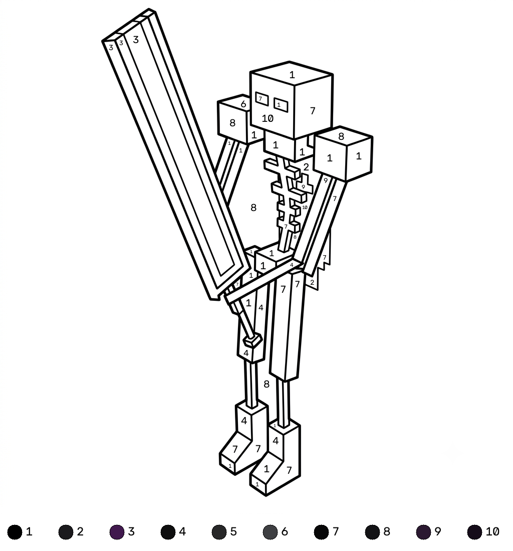 Ender Knight Minecraft coloring by numbers páginas para colorear pdf