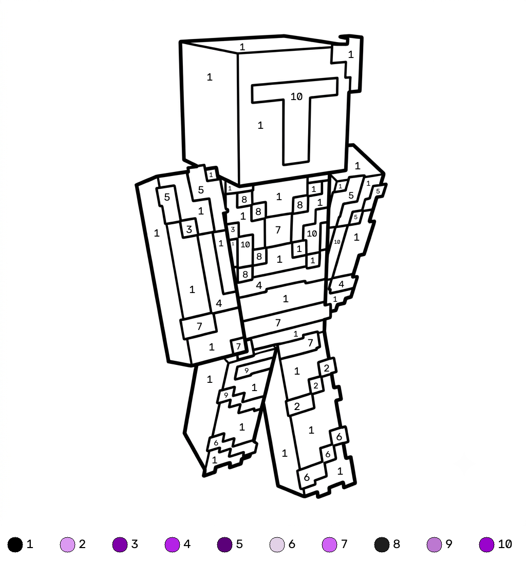 páginas para colorear imprimibles Ender Knight Minecraft coloring by numbers