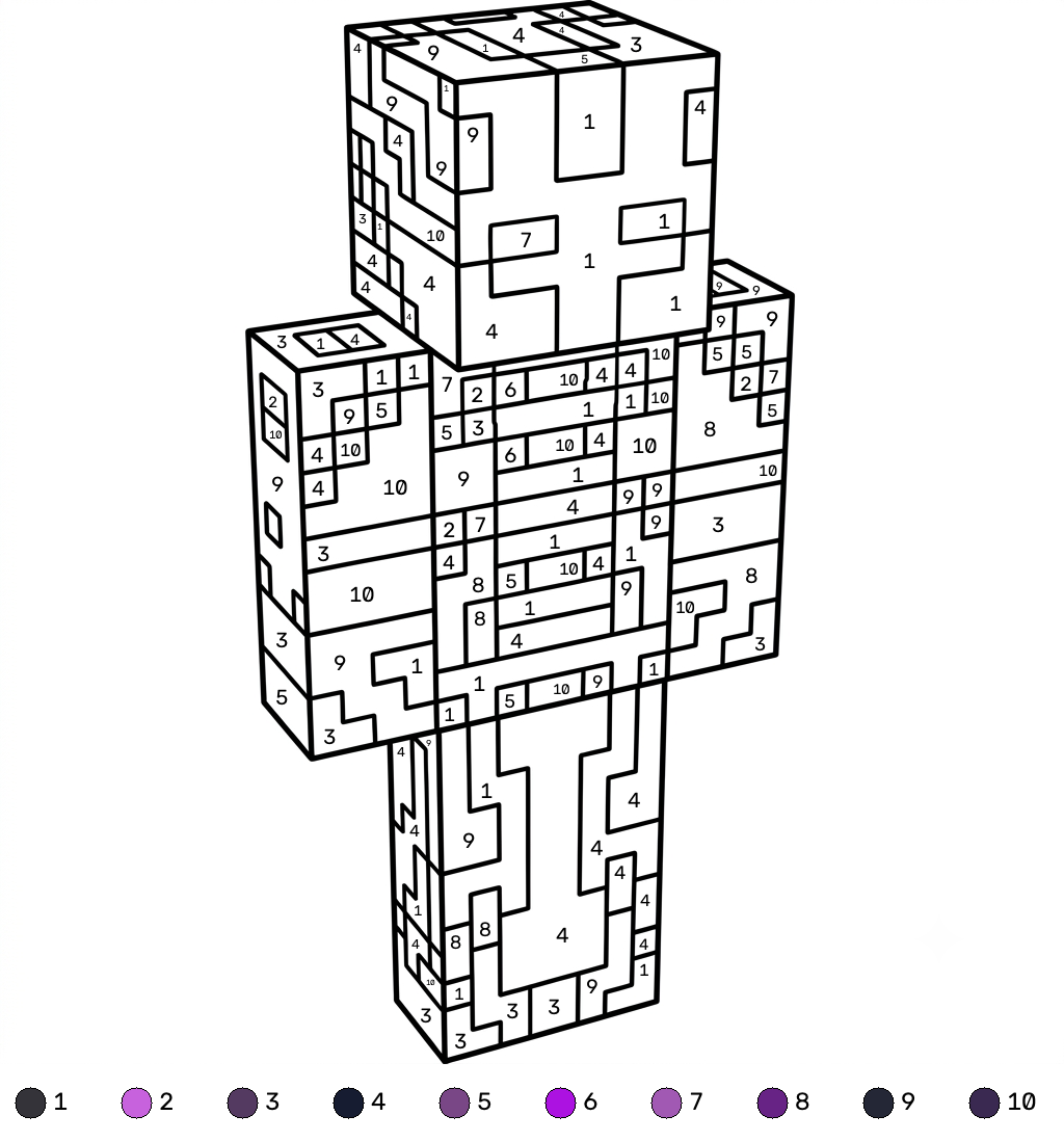 páginas para colorear de árboles Ender Knight Minecraft coloring by numbers gratis 1