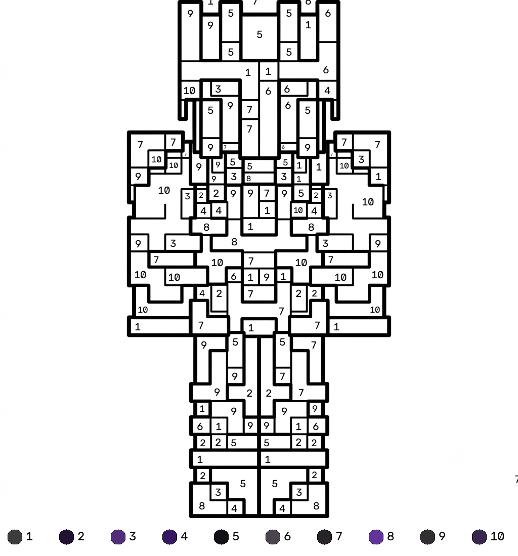 páginas para colorear lindas y fáciles de Ender Knight Minecraft coloring by numbers