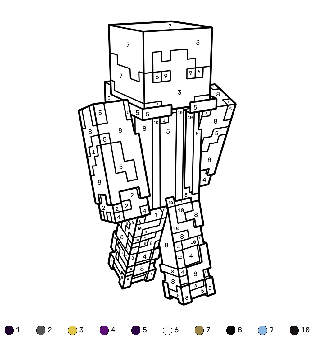 páginas para colorear gratis para adultos Ender Knight Minecraft coloring by numbers