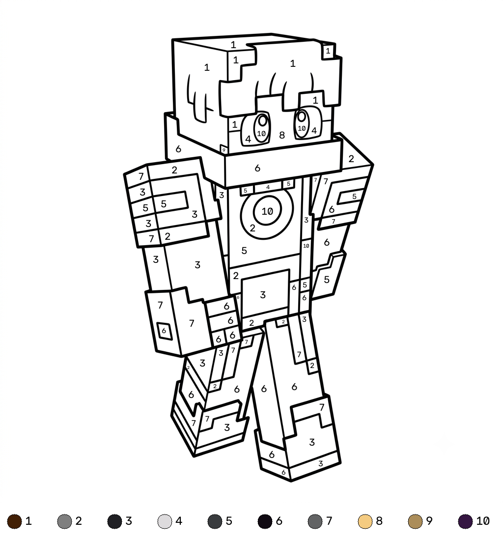 páginas para colorear Ender Knight Minecraft coloring by numbers imprimibles