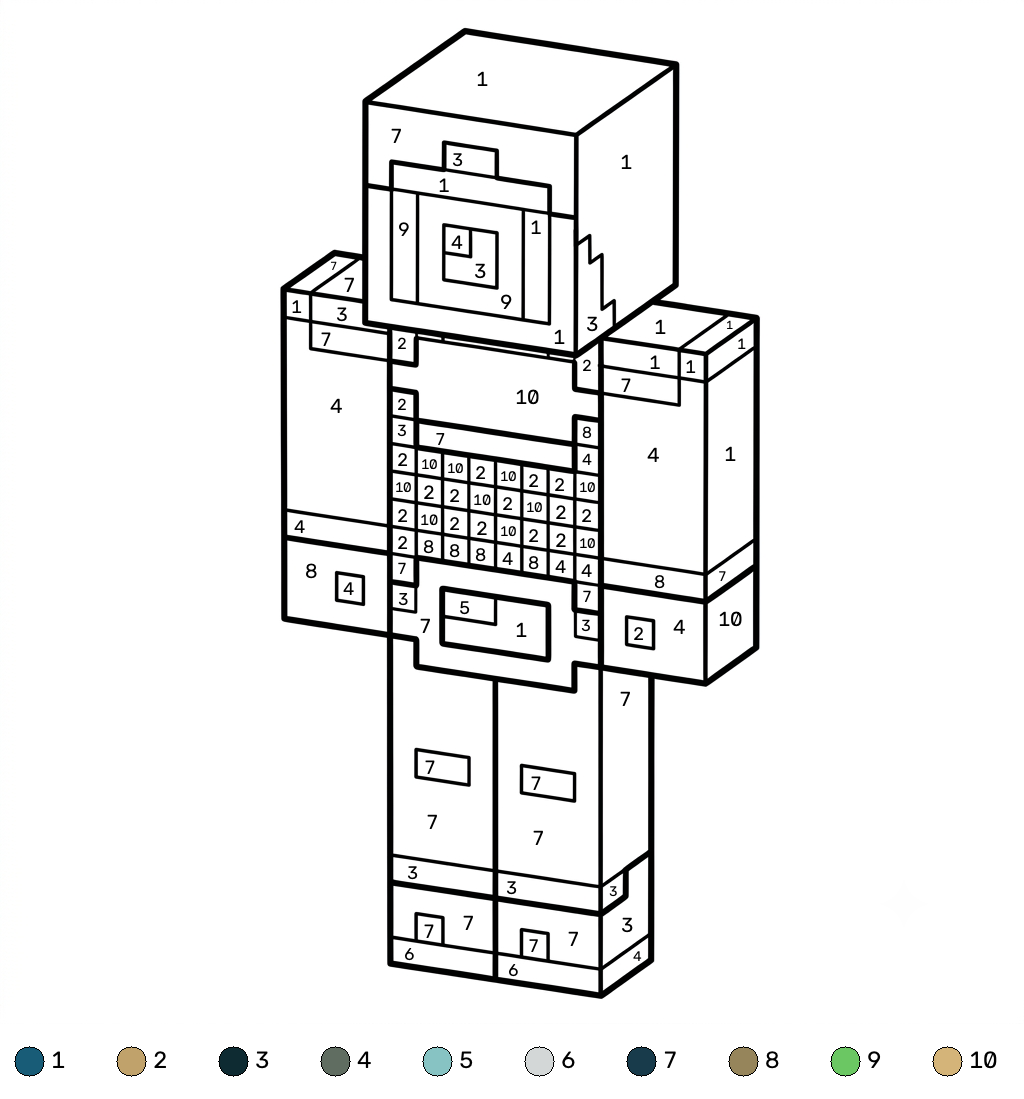 Ender Knight Minecraft coloring by numbers páginas para colorear para adultos fáciles